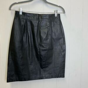 Vintage Byrnes & Baker Women's Size 26 Black Genuine Leather A Line Fitted Skirt
